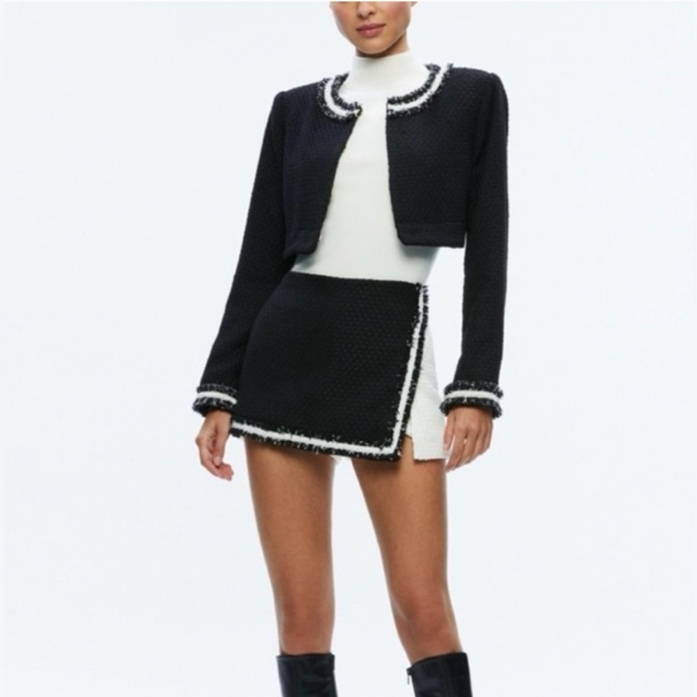 Alice + Olivia KIDMAN TWO-FER TWEED JACKET Black and White Size XS NWT - Picture 3 of 9